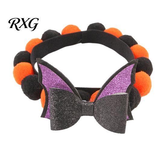 Halloween Pet Collar Pom-pom Cat Collar, Adjustable Cute Pumpkin Bat Witch Dog Photogenic Design Orange And Black Pom-poms for Cats Dogs