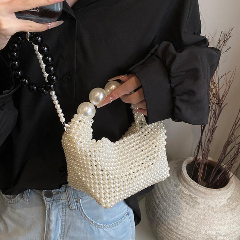 Luxury Pearl Beading Woven Handmade Hobo Bag Fashion Women Handbag Evening Bag Wedding Party Shoulder Crossbody Bag
