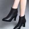 Spring, autumn and winter new soft leather high heels velvet Martin boots factory women's shoes temperament thick heel short boots single boots