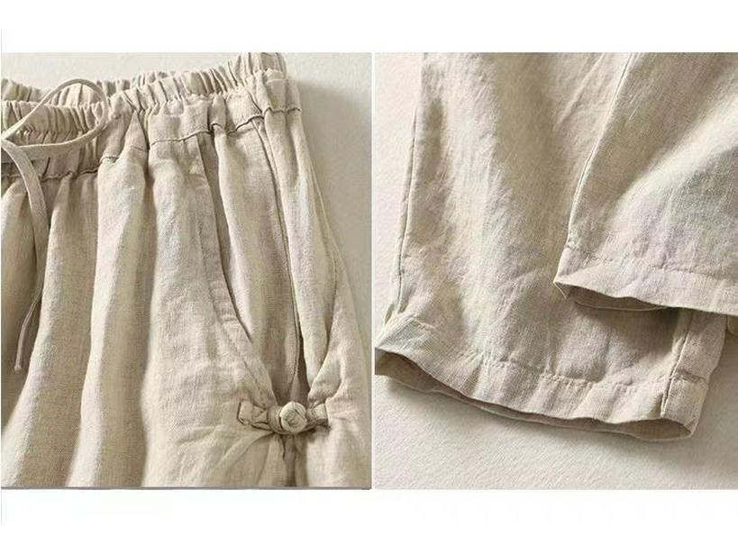 High Waist Retro Frog Button Cotton Harem Pants - Lightweight, Elastic, Tie Waist, Loose Fit for Spring/Summer