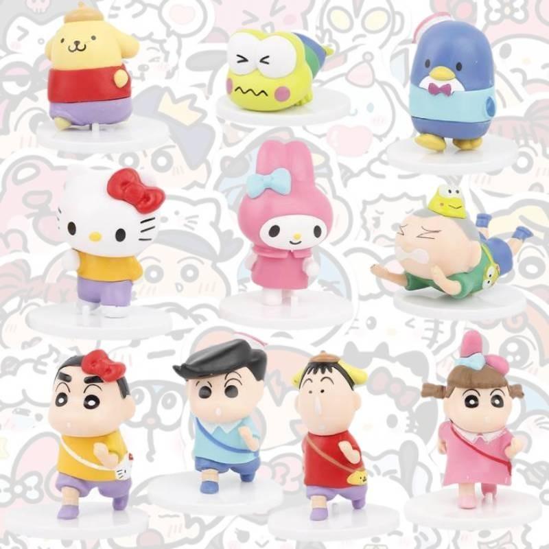 Cute Crayon Shin-chan Sanrio Collaboration Figures Pvc Blind Box Gashapon Collectibles