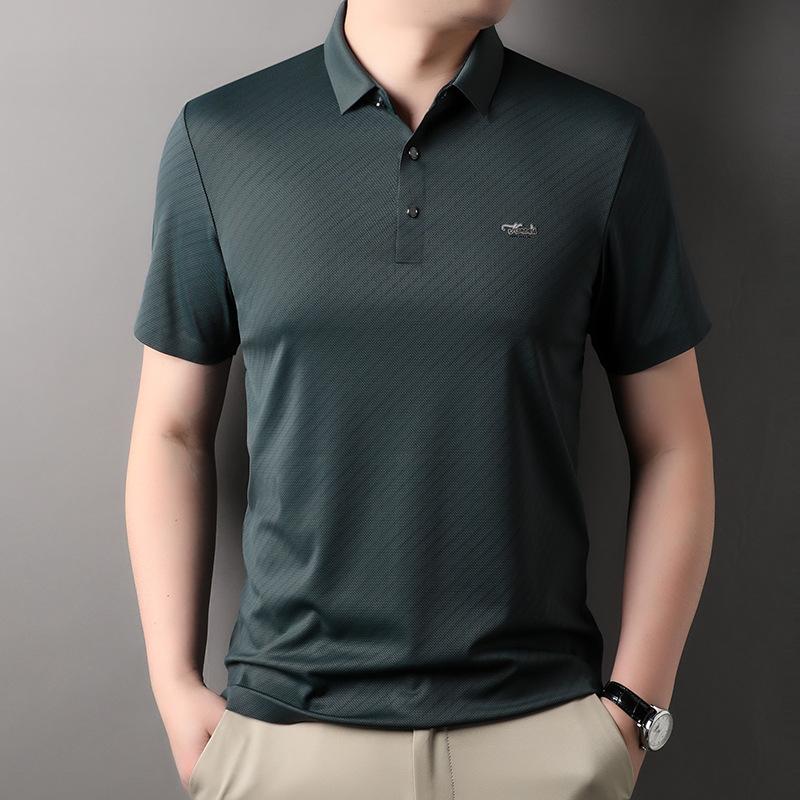 

Новая летняя мужская рубашка-поло с короткими рукавами, тонкая бесшовная футболка из ледяного шелка с половиной рукавов, мужская рубашка базового слоя XXXL