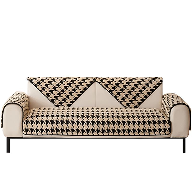Plush Sofa Cushion  New Thousand Bird Grid Non-Slip Seat Cushion Light Luxury High Sense Three Seats One Princess Sofa Cover