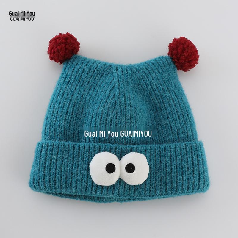 Children's Korean Style Cartoon Knit Hat - Thick, Warm, and Windproof for Boys and Girls.