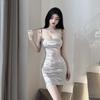 New sexy and thin pure lust lace-up nightclub glossy suspender skirt tight hip-wrapped short dress dress women
