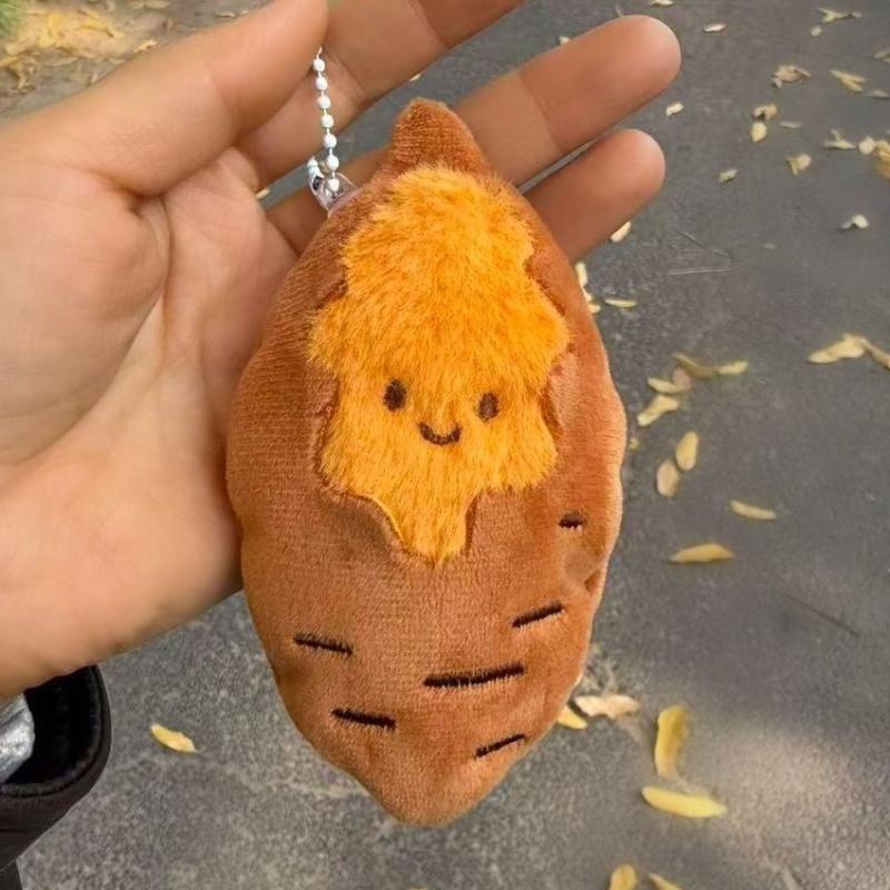 Funny Roasted Sweet Potato Plush Keychain Mini Simulated Food Stuffed Charm for School Bag Classmate Gift