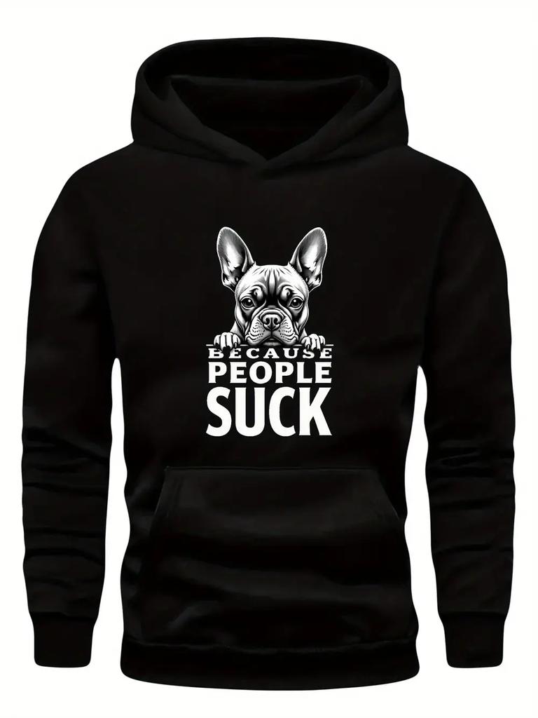 Plus Size Casual French Bulldog Hoodie - "People Suck" Bold Text