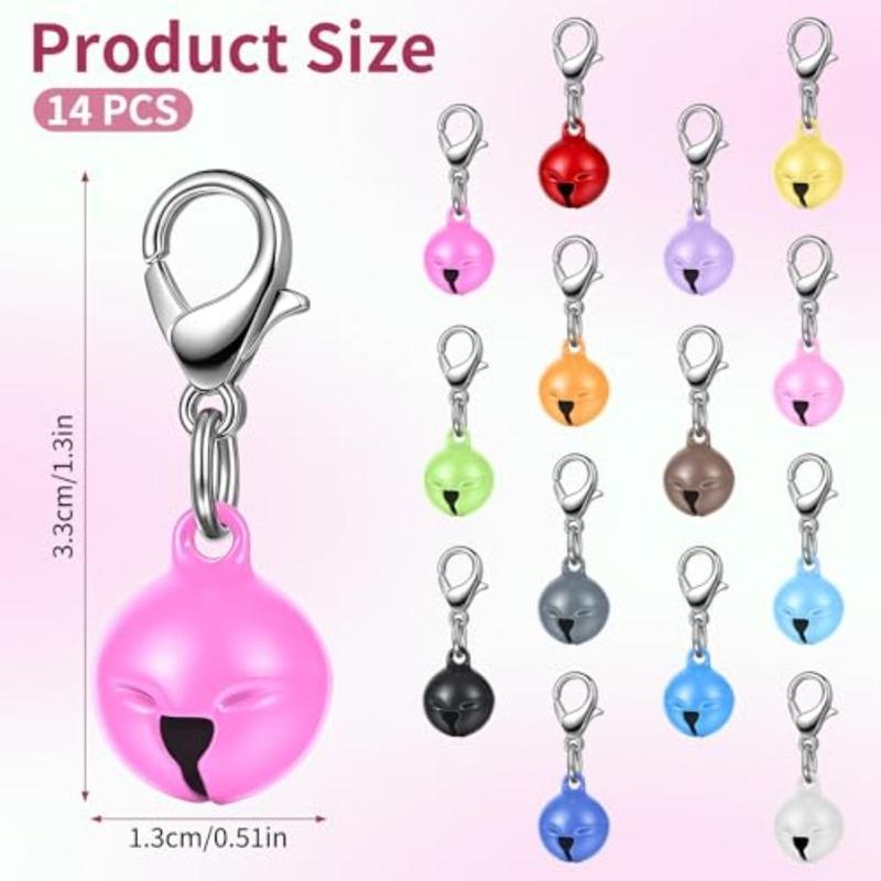 14 Pcs Pet Bell, Small Dog Collar Bell with Key Rings Clasps Cat Collar Charms Pet Pendant Accessories for Small Animal Dog Goa