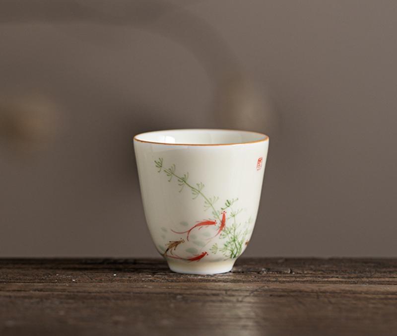 Handbemalte Keramik-Teetasse Unterglasur Blau Lotus Bambus Orchidee Teezeremonie Tasse Chinesisches Gongfu Tee-Set