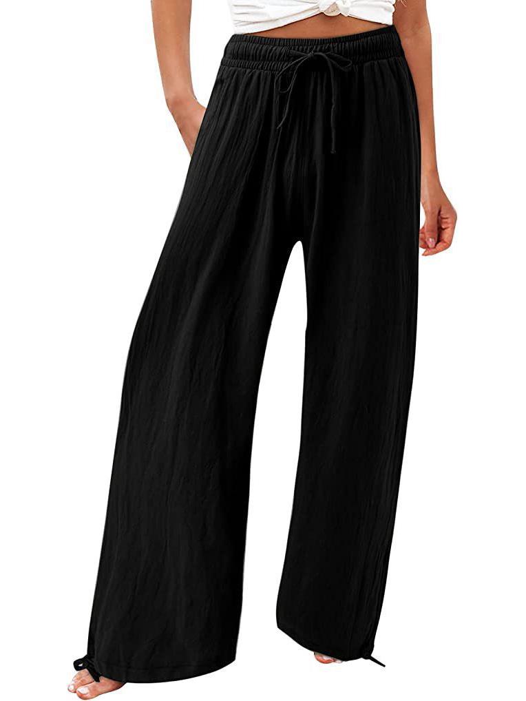 Bohemian Solid Color Drawstring Beach Pants - New Loose Casual Trousers