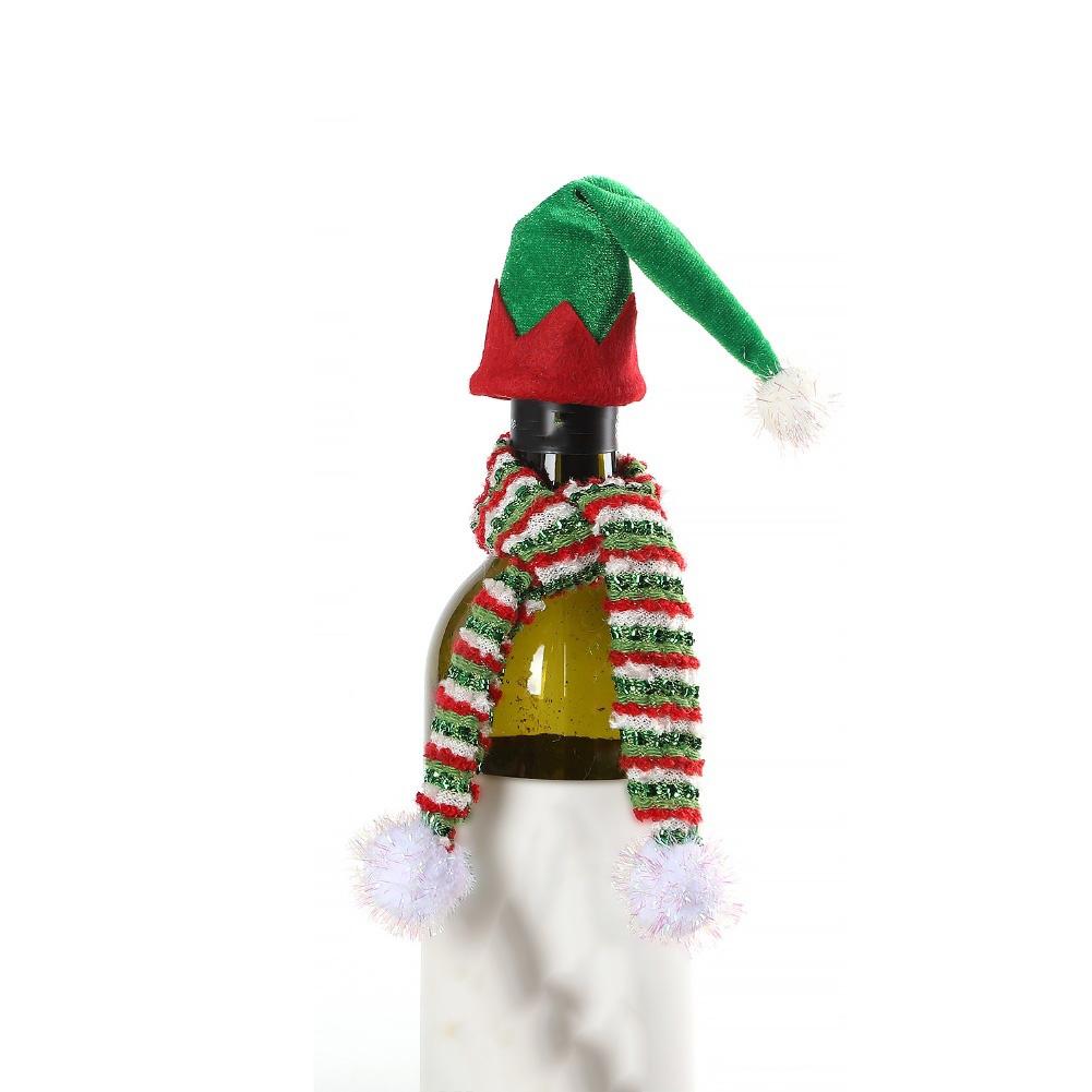 Mini Santa Hat and Scarf Kit for Wine Bottles Enhances Festive Atmosphere at For Christmas Parties and Holiday Events