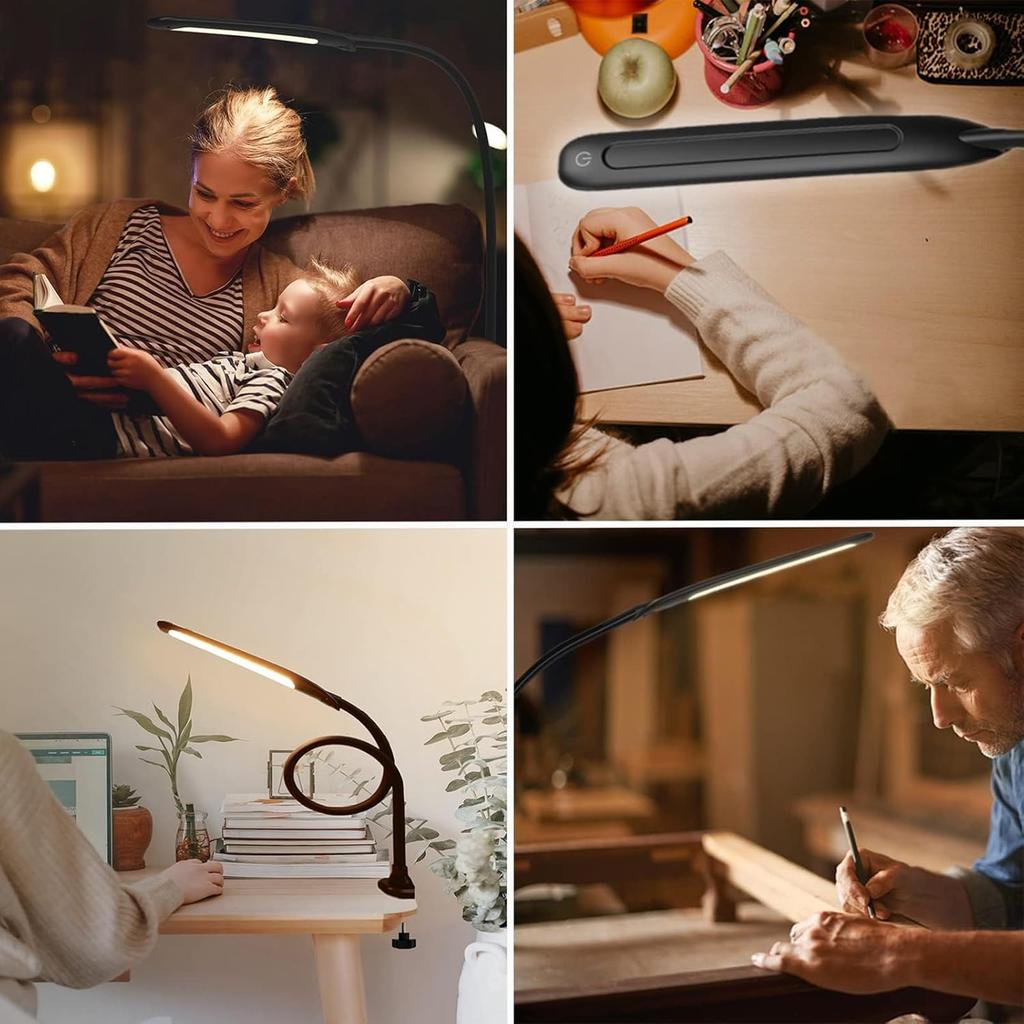 YOUKOYI Desk Lamp with Clamp, Swing Arm Lamp, Flexible Gooseneck Architect Table Lamp - Stepless Dimming, 3 Color Modes, Touch Control, 9W, 1050LUX