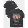 Dual-Sided Wash God'S Learning Broken Piece Print T-Shirt, Regular Fit Round Neck Casual Tee with Vibrant Sunset Mountain Design