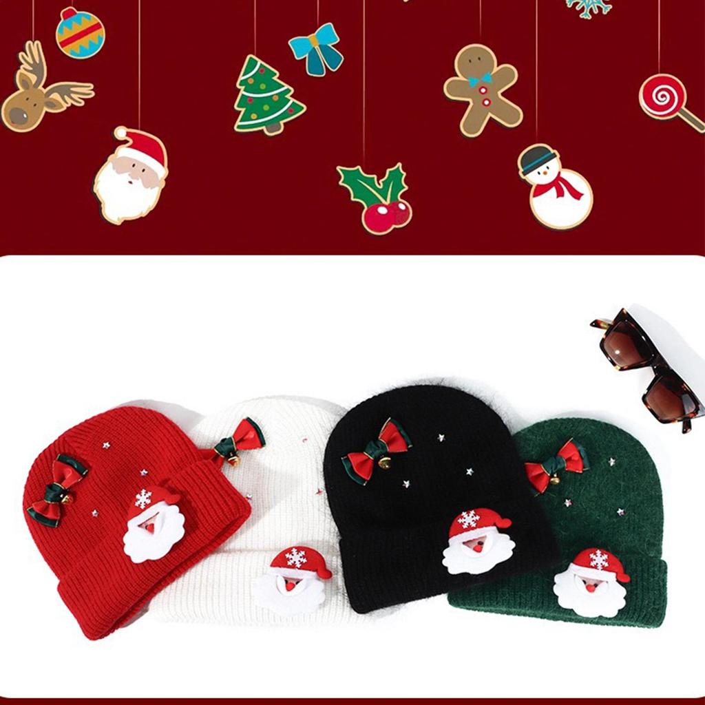 Winter Hats For Women Knitted Snow Beanie Warm Hat With Santa Claus And Bow Bell For Christmas Party Holiday Winter Snow Hiking