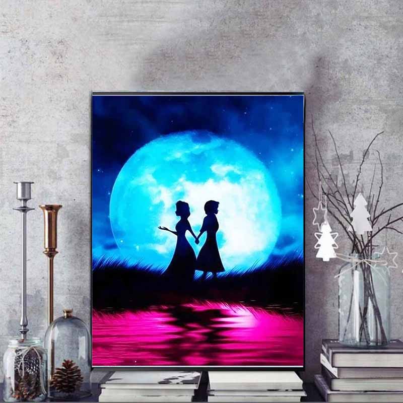 Disney Diamond Painting Elsa and Anna Silhouette Art 5D DIY Rhinestone Diamond Embroidery Cross stitch Home and Wedding Decoration