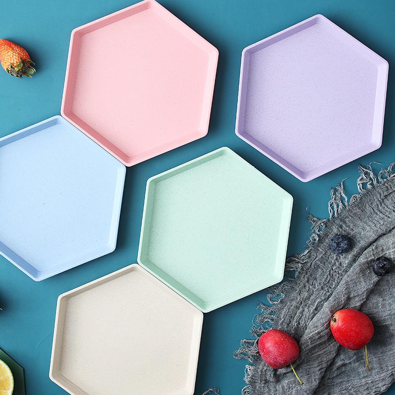 Wheat Straw Plate Household Creative Hexagonal Plate Fruit Plate Cute Small Vegetable Plate Japanese Platter Dining Table
