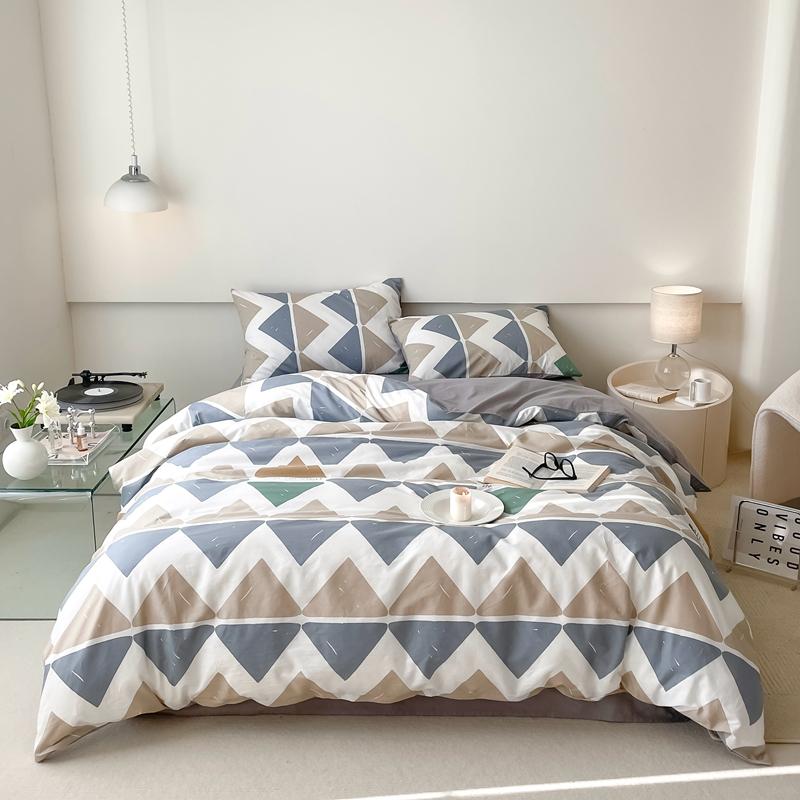 Set Husă Plapumă cu Model Geometric Modern 100% Bumbac Prietenos cu Pielea Husă Plapumă cu 2 Fețe de Pernă Set de Lenjerie de Pat Moale de Lux