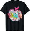 Preschool Teacher Flowers Retro Lightning Back To School T-Shirt