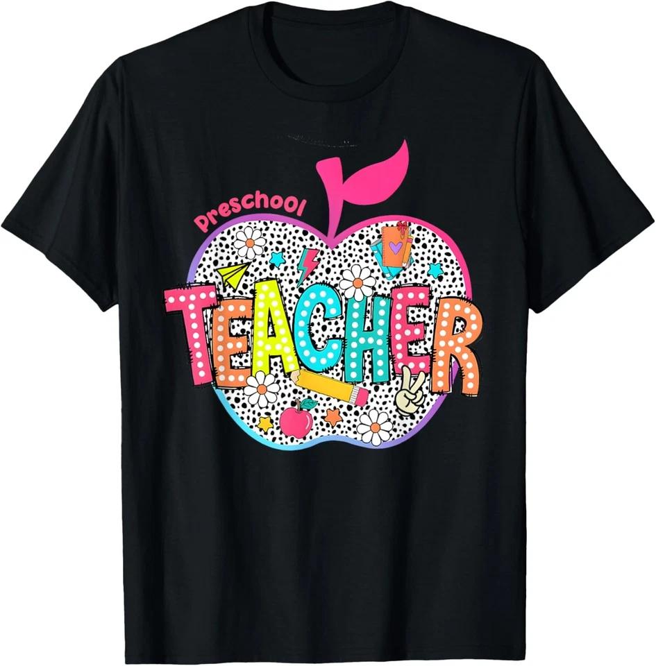 Preschool Teacher Flowers Retro Lightning Back To School T-Shirt 2XL