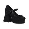 One Button Waterproof Platform High Heels Elegant Shoes with Thick Sole Lace Edging Mary Jane Shallow Single Shoes