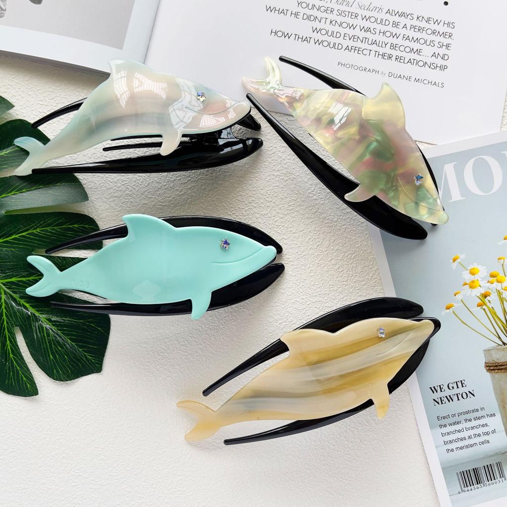 1pc acetate dolphin dovetail clip large horizontal clip, versatile hair gripper on the back of the head, suitable for thick hair