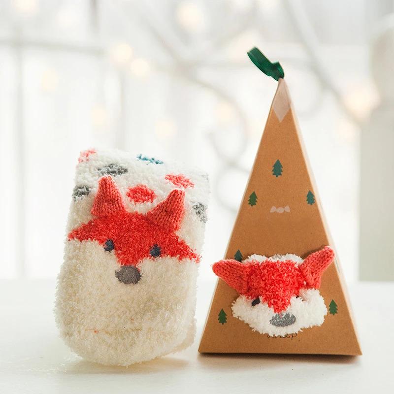 Christmas Socks Coral Velvet Cartoon Middle Tube Plush Socks For Women With Thickened Velvet For Warmth, Women'S Sleep Socks