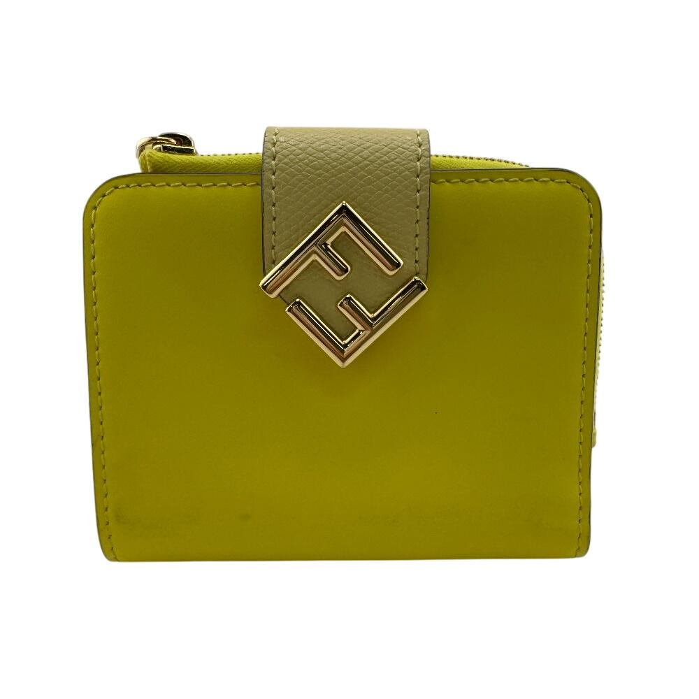 FENDI 8M0490 FF Diamond leather Bifold Wallet yellow leather Women Used