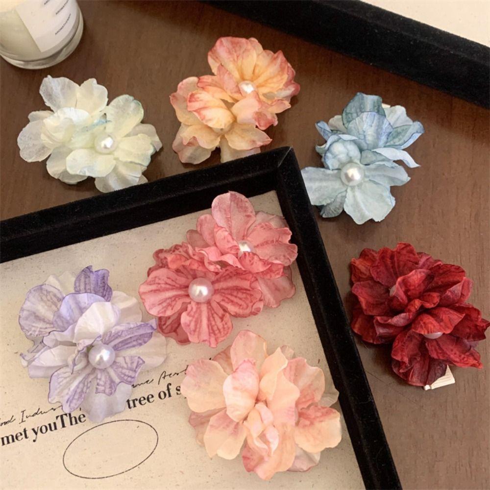 Korean Style Flower Hair Clip Pearl Girl Hair Clip Sweet Silk Flower Hairpin  Seaside