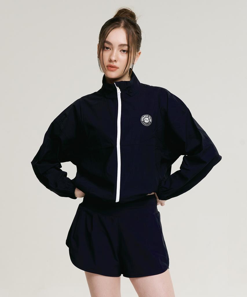 Leijibi [Set] Cool Touch Crop Women'S Zip-Up Rash Guard + 2-In-1 Shorts Set Black