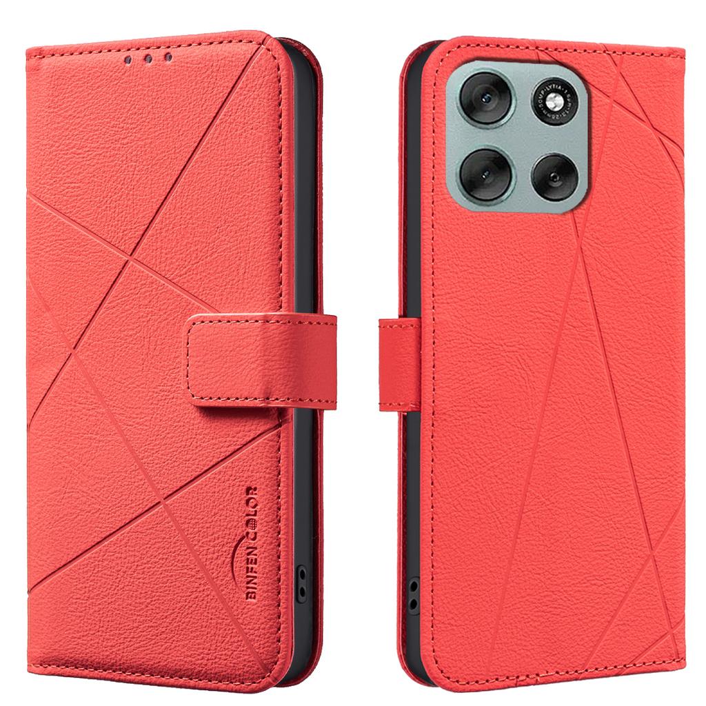 For Motorola Moto G56 5G Case BINFEN COLOR BF35 Geometry Imprinted Leather Phone Cover RFID Blocking Wallet Stand