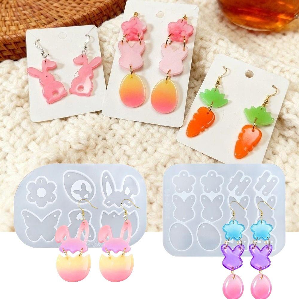 Cute Easter Silicone Mold Non-stick Non-toxic Earring Casting Mould Reusable DIY Crafts Rabbit Egg Epoxy Mold Easter Decoration