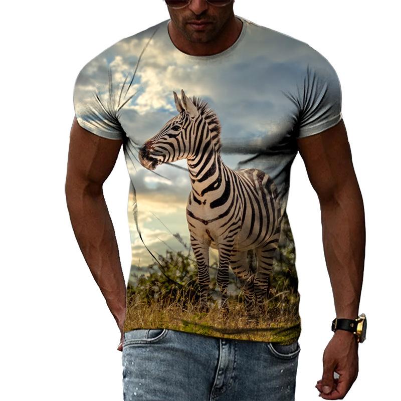 Summer Fashion Casual Men's T-shirt with Street Style Round Neck 3D Printed Zebra Pattern T-Shirts Men’s