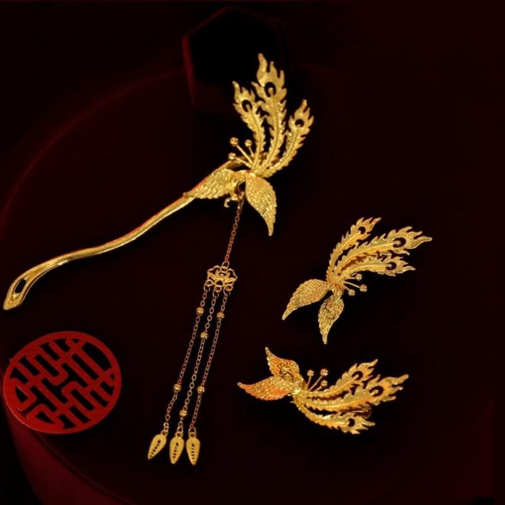 Zinc Zinc Alloy Tassel Hairpins Ancient Style Bridal Hair Ornament Phoenix Hairpin Set  Hanfu Accessories