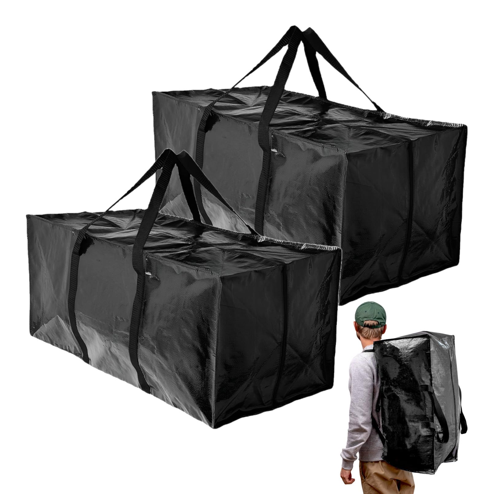 

heizi Large Capacity Backpack Storage Case, Futon Storage Case, Transparent Backpack Bag, Laundry Bag, Storage Bag (Set of 2 Black)