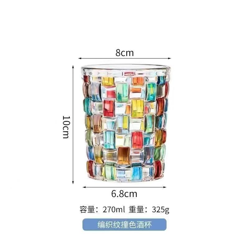 European Colored Lines, Woven Crystal Glass, Stained Glass, Juice Cup, Whiskey Glass, Personalised Gift 1PCS