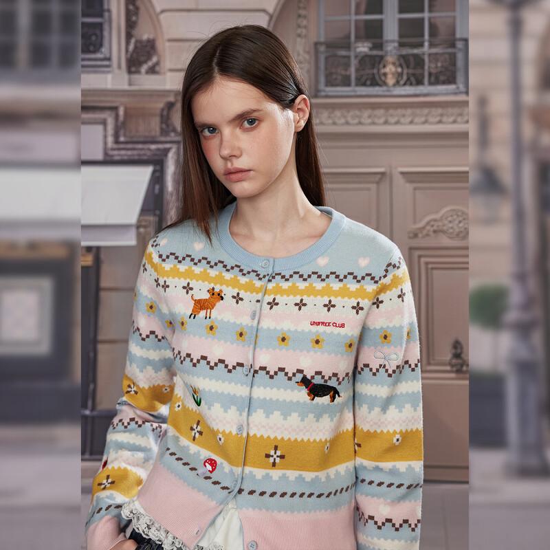 UNIFREE Vintage Animal Jacquard Knit Cardigan