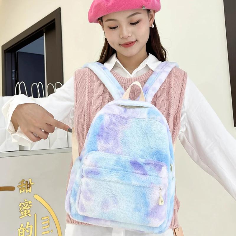 Minimalistisk dopamin plysj ryggsekk med glidelås ny vakker stor kapasitet universitetsstudent ryggsekk ensfarget allsidig ryggsekk