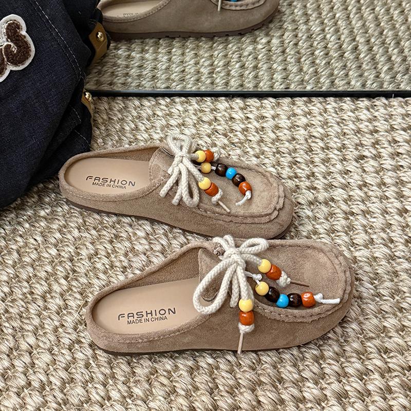 Fashion Women's 2025 New Style Fashionable Beaded One-piece Slip-on Slippers,Retro Beaded Platform Slippers
