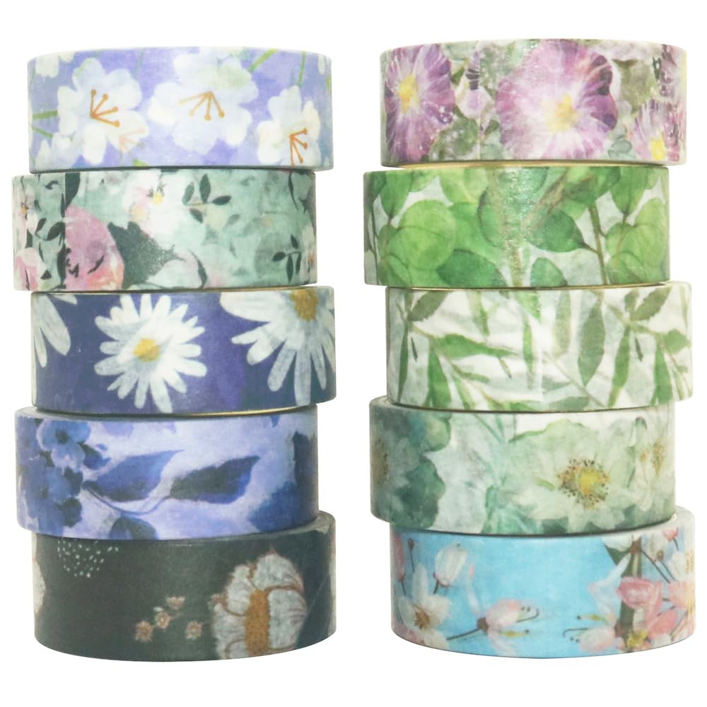 

Yubbaex Floral Masking Warm and Cold 15mm Wide x 10 Suitable for Gift DIY and Notebook Decoration Tape, Tones, Rolls, Thin, Wrapping, Crafts, (Cool