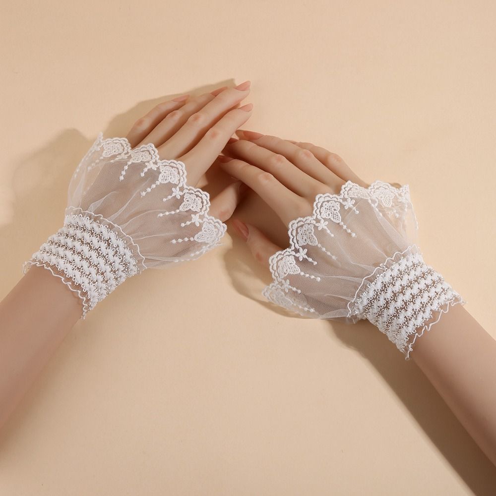 Pleated Lace Fake Cuffs Double Layer False Cuff Sleeve Cute Lace Sleeve  Women's Daily Wear