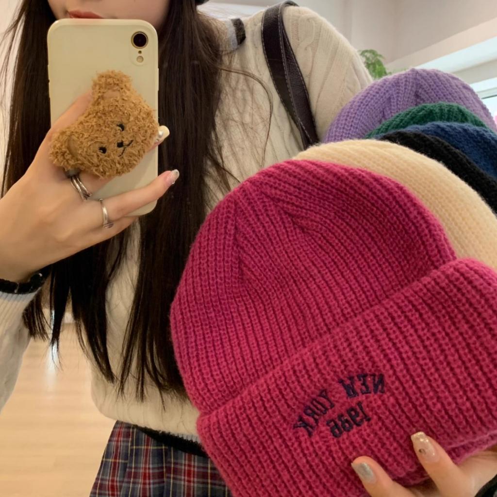 Fashionable Knitted Hat Autumn and Winter Style Thickened Warm Big Head Circumference Showing Face Small Wool Hat Pullover Ear Protection