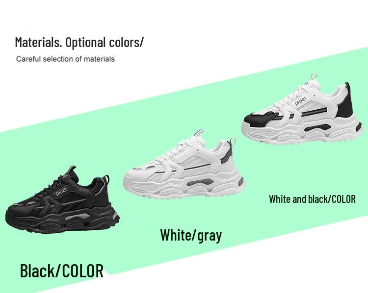 White Mesh Height-Increasing Men's Sneakers - Thick-Soled Casual Running Shoes for Autumn/Winter 2025