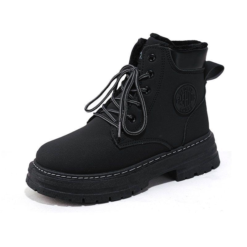 

Женские ботинки Мартина на флисовой подкладке - Утепленные, Теплые, Желтые или Черные, Зимние 2025 Короткие ботинки в британском стиле для работы Size 37 чёрный