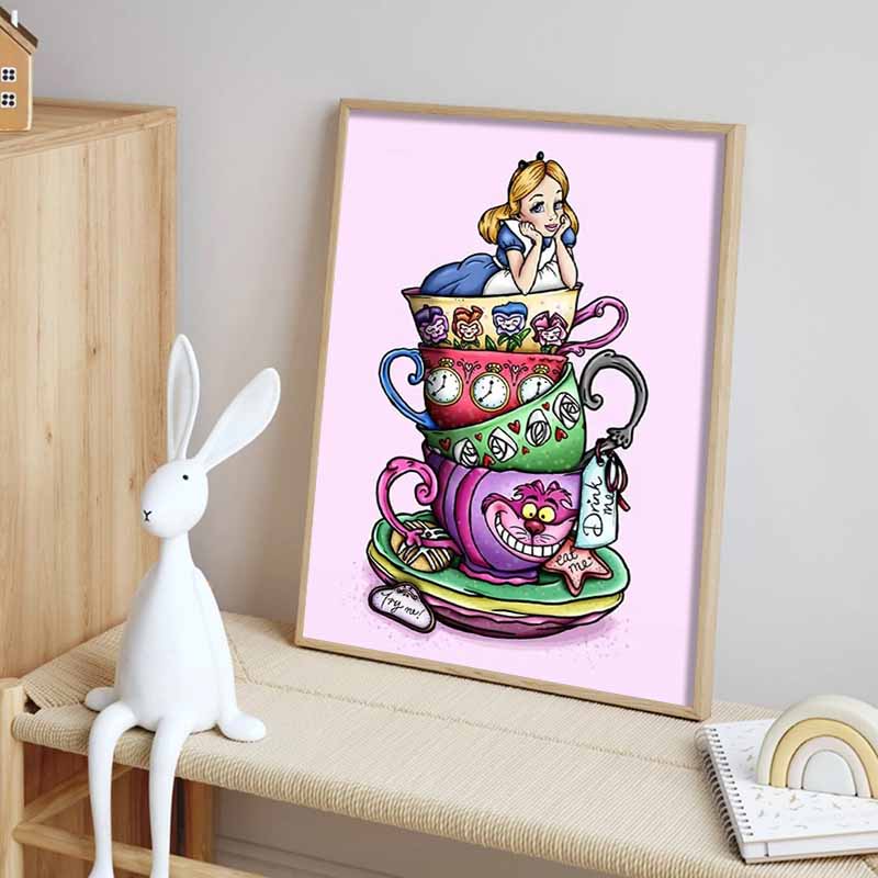 Disney 5D DIY Diamond Painting Decorations Alice in Wonderland Teacup Stacking Creative IllustrationDiamond EmbroideryRhinestoneCrossStitchSetHandmade