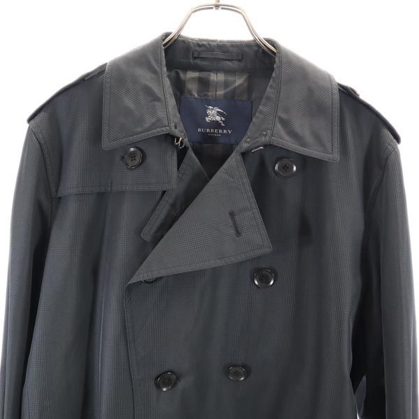 Burberry Manteau trench en soie à carreaux Sanyo Shokai L Gris Homme Occasion
