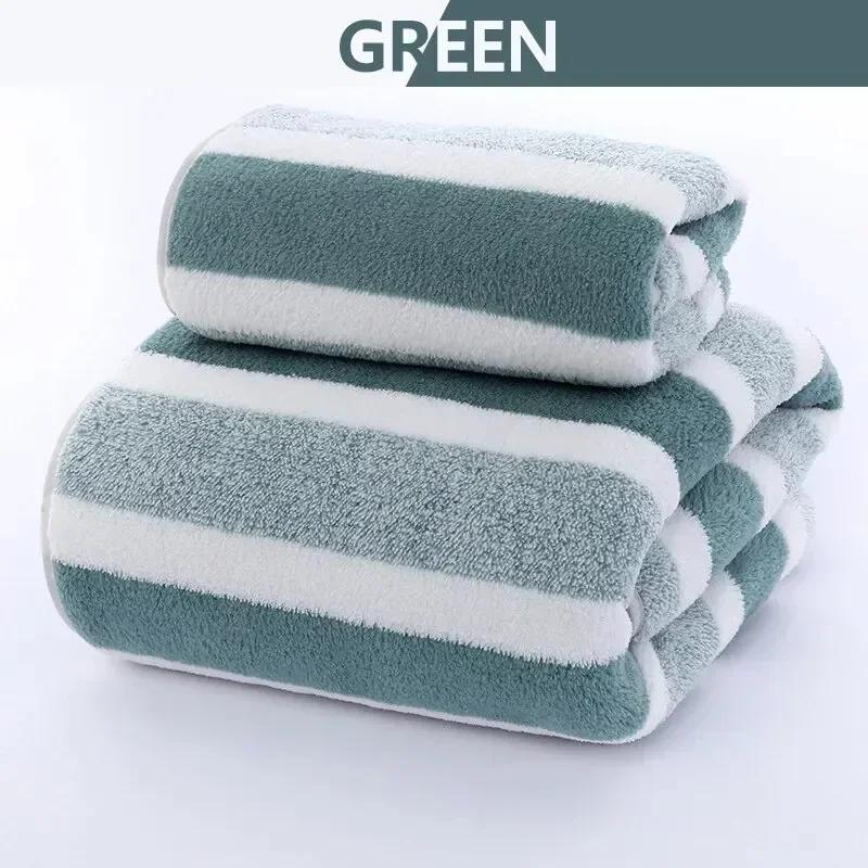 1 Pc Thickened Striped Pattern Towel Set Soft Hand Towel Bath Towel Quick Drying Absorbent Towels For Bathroom Soft Towel 35x75cm Towel зелёный