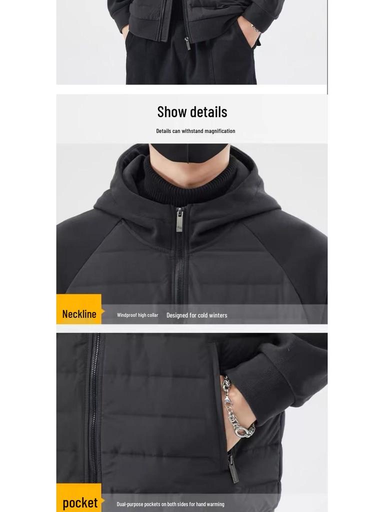 Veste à capuche patchwork pour homme, Automne/Hiver 2025: Manteau d'extérieur en coton tendance et polyvalent - Haut décontracté chaud et coupe-vent