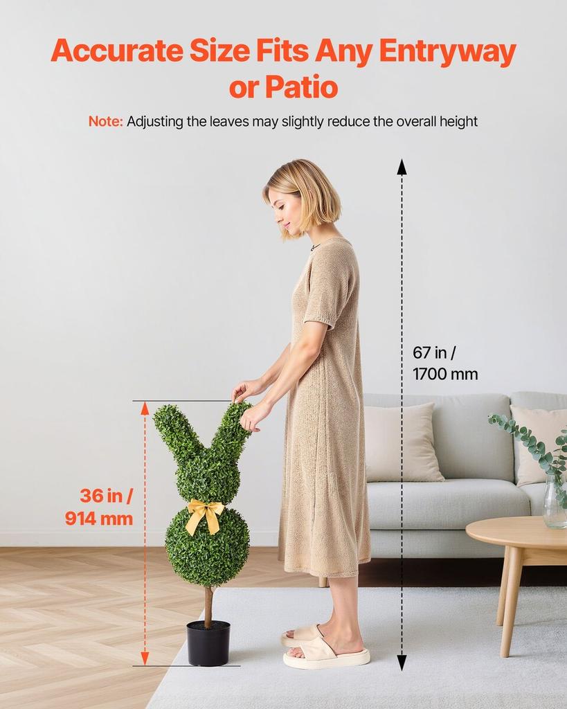 Artificial Topiary Bunny-Shape Boxwood Ball, 2 Set 914mm Faux Boxwood Plant Balls, Fake Silk Tree Look Real, Easy Assembly for Decor Front Porch