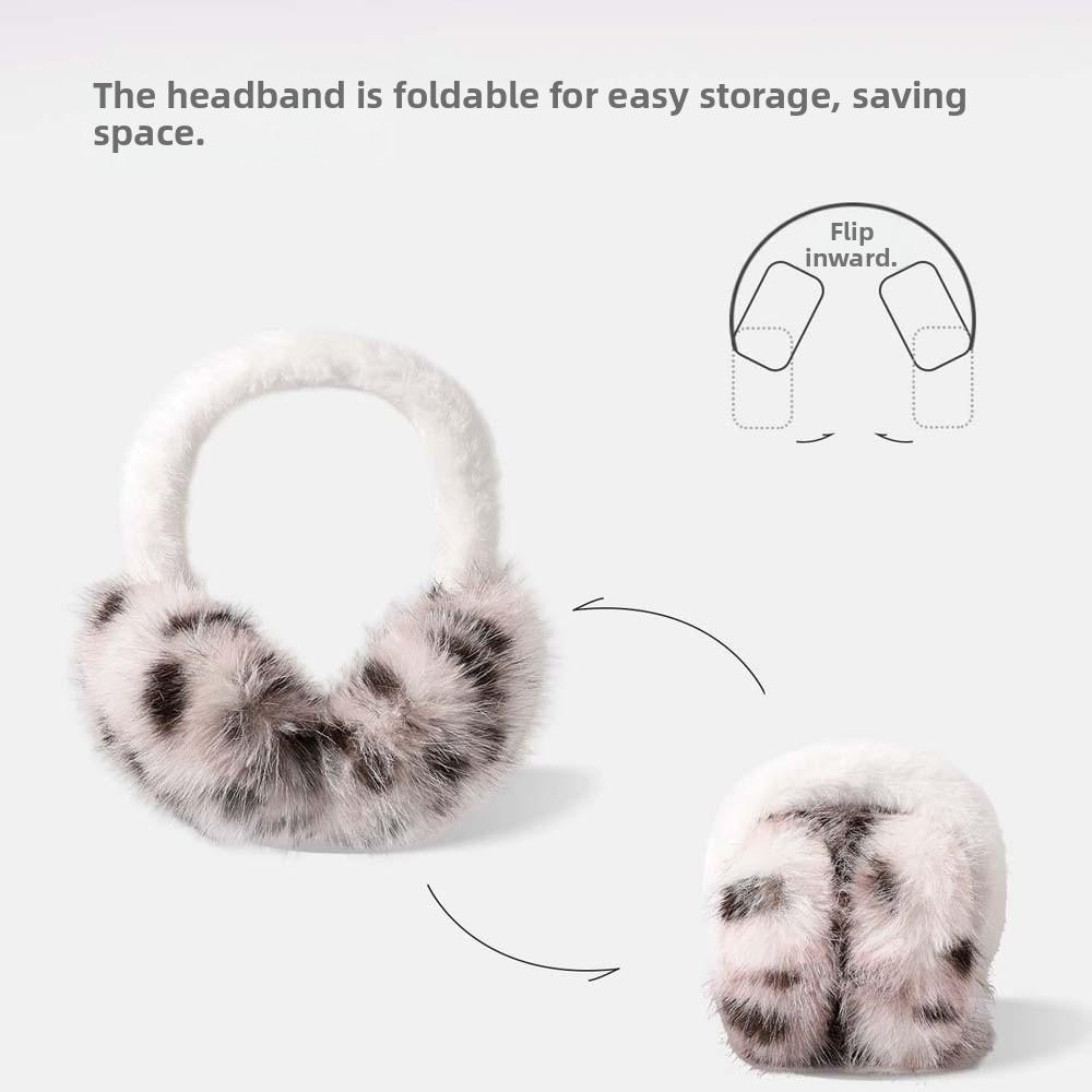 Windproof Leopard Print Earmuffs Plush Winter Thicken Earflap Foldable Ear Cover Cold Weather