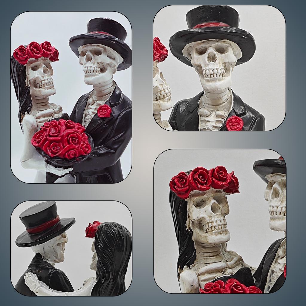 Skeleton Figurine Resin Clearance Halloween Decoration, Gothic Lovers Romantic Bride & Groom Figurine Wedding Statue, Anniversar